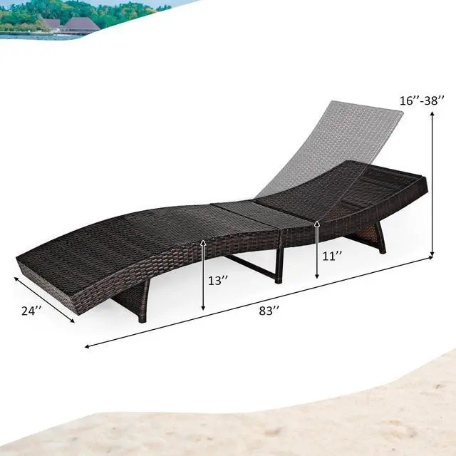 Alt view image 3 of 7 - Costway Adjustable Pool Chaise Lounge Chair Outdoor Patio Furniture PE Wicker W/Cushion