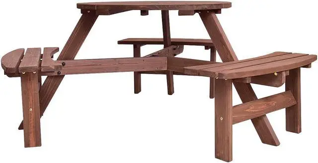 Alt view image 5 of 7 - Costway Patio 6 Person Outdoor Wood Picnic Table Beer Bench Set Pub Dining Seat Garden