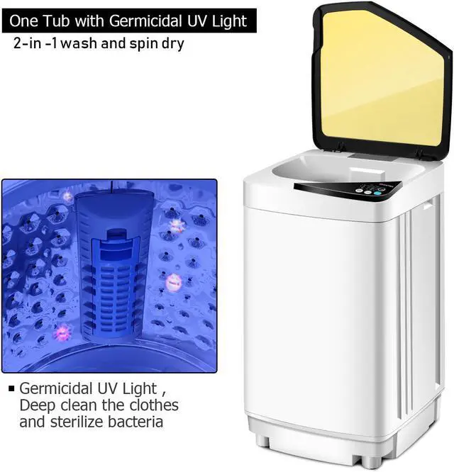 Alt view image 3 of 7 - Full-Automatic Washing Machine 7.7 lbs Washer/Spinner Germicidal UV Light Yellow