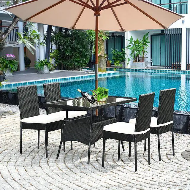 Alt view image 5 of 7 - Costway 5PCS Patio Rattan Dining Set  Table w/Glass Top Garden Furniture