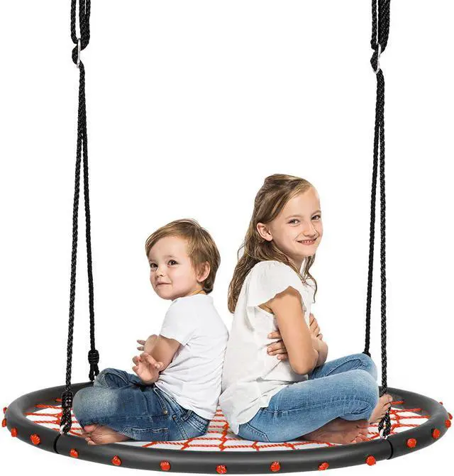 Main image of Costway 40'' Spider Web Tree Swing Set w/ Adjustable Hanging Ropes Kids Play Set Orange