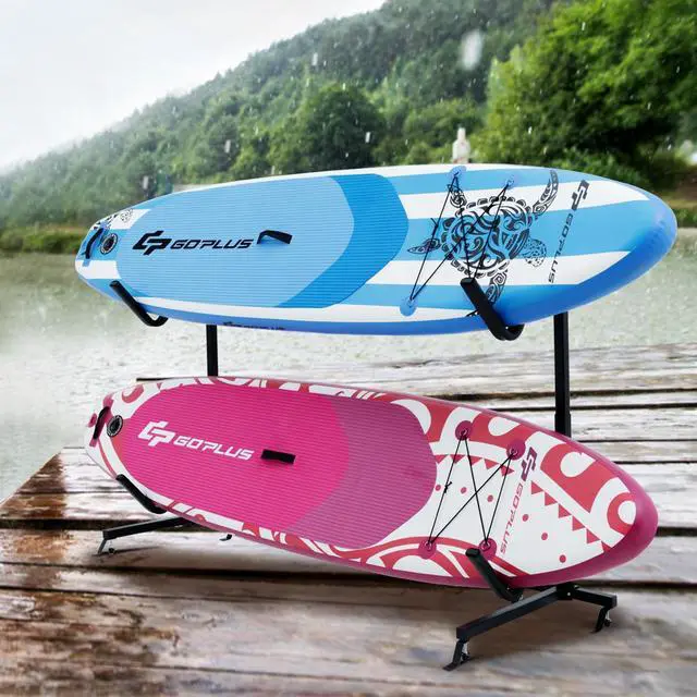 Alt view image 2 of 7 - Costway Heavy Duty Freestanding Kayak Rack Dual Storage Rack for SUP Height Adjustable