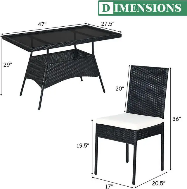 Alt view image 3 of 7 - Costway 5PCS Patio Rattan Dining Set  Table w/Glass Top Garden Furniture