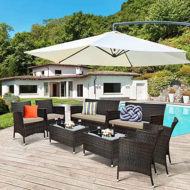 Main image of Costway 8PCS Patio Furniture Set Cushioned Sofa Coffee Table