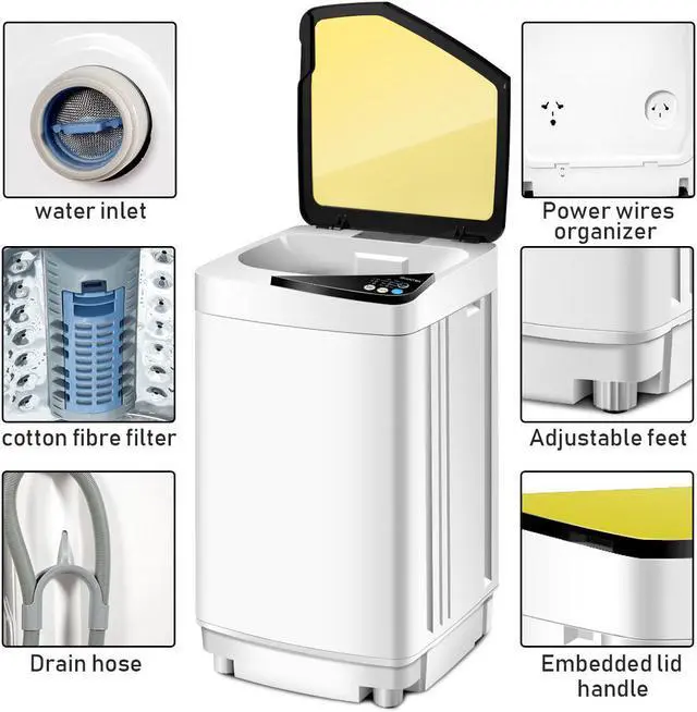 Alt view image 4 of 7 - Full-Automatic Washing Machine 7.7 lbs Washer/Spinner Germicidal UV Light Yellow