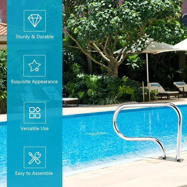 Alt view image 5 of 6 - Costway Swimming Pool Hand Rail Stainless Steel Ladder Handrail Stair Rail w/ Base Plate