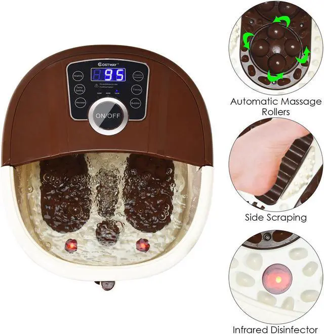 Alt view image 6 of 7 - Costway Portable Electric Foot Spa Bath Shiatsu Roller Motorized Massager Fast Heating Brown