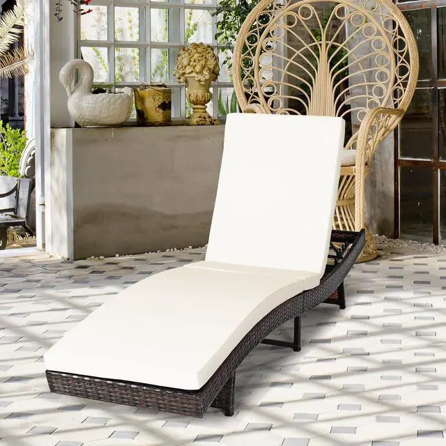 Alt view image 4 of 7 - Costway Adjustable Pool Chaise Lounge Chair Outdoor Patio Furniture PE Wicker W/Cushion