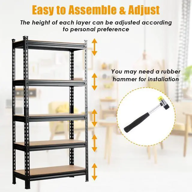 Alt view image 6 of 7 - Costway 5-Tier Metal Storage Shelves 60'' Garage Rack Adjustable