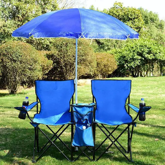 Main image of Costway Portable Folding Picnic Double Chair W/Umbrella Table Cooler Beach Camping Chair