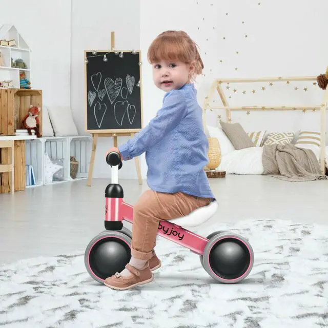 Alt view image 2 of 7 - Babyjoy 4 Wheels Baby Balance Bike Children Walker No-Pedal Toddler Toys Rides Pink