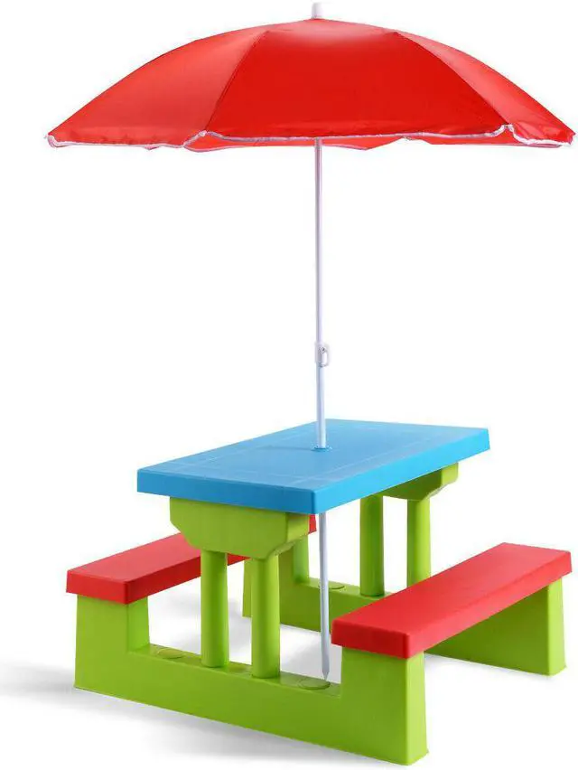 Main image of 4 Seat Kids Picnic Table w/Umbrella Garden Yard Folding Children Bench Outdoor