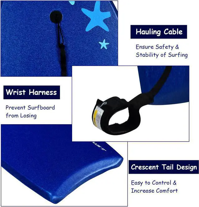 Alt view image 7 of 7 - Goplus 41'' Lightweight Super Bodyboard Surfing W/Leash EPS Core Boarding IXPE Starfish