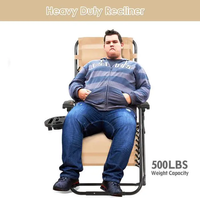 Alt view image 2 of 6 - Costway Zero Gravity Chair Oversize Lounge Chair Patio Heavy Duty Folding Recliner Beige