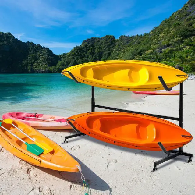 Alt view image 3 of 7 - Costway Heavy Duty Freestanding Kayak Rack Dual Storage Rack for SUP Height Adjustable