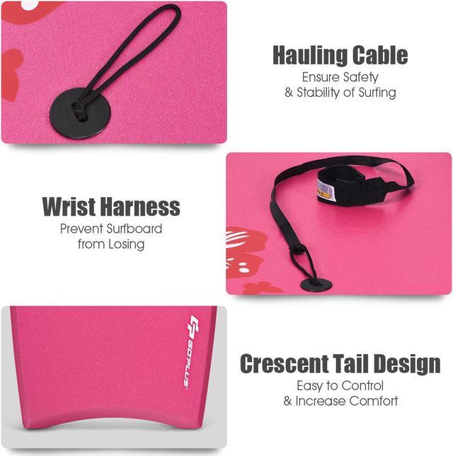 Alt view image 7 of 7 - Goplus 41'' Super Lightweight Bodyboard Surfing W/Leash EPS Core Boarding IXPE Pink