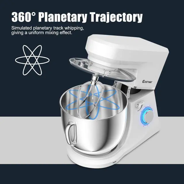 Alt view image 7 of 7 - Costway Tilt-Head Stand Mixer 7.5 Qt 6 Speed 660W with Dough Hook, Whisk & Beater White