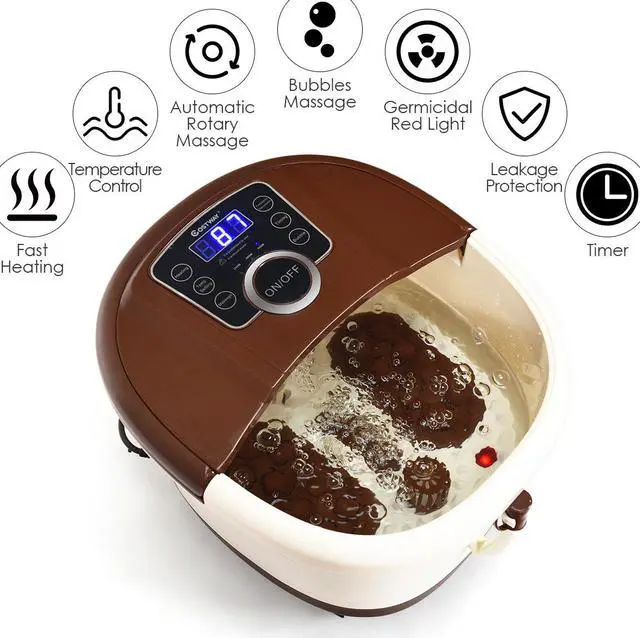 Alt view image 5 of 7 - Costway Portable Electric Foot Spa Bath Shiatsu Roller Motorized Massager Fast Heating Brown