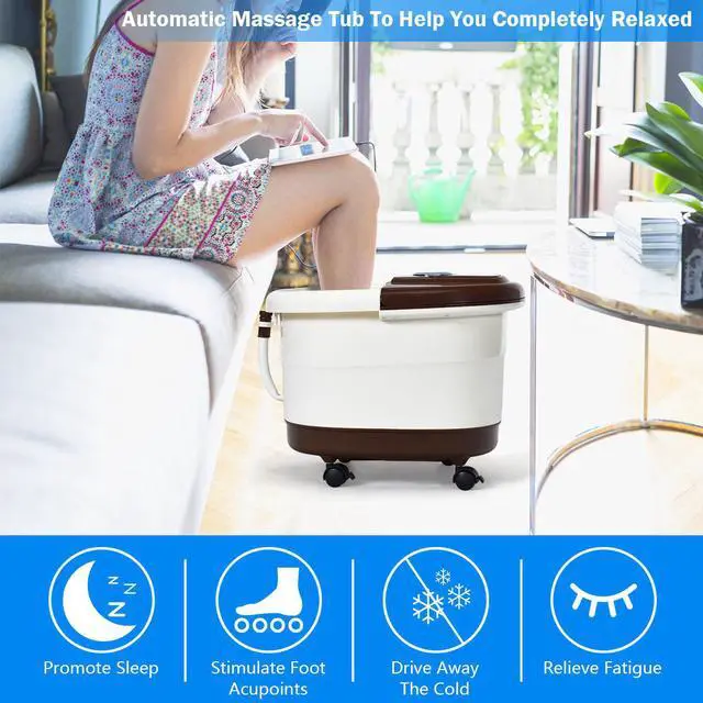 Alt view image 3 of 7 - Costway Portable Electric Foot Spa Bath Shiatsu Roller Motorized Massager Fast Heating Brown