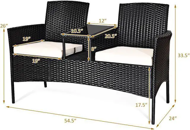 Alt view image 2 of 6 - Costway Patio Rattan Conversation Set Seat Sofa Cushioned Loveseat Glass Table Chairs