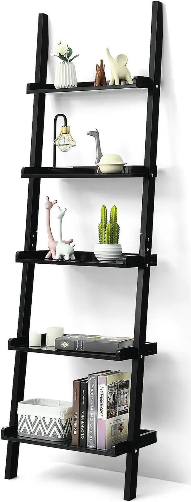 Main image of Costway Ladder Shelf 5-Tier Plant Stand Wall-leaning Bookcase Display Rack Black