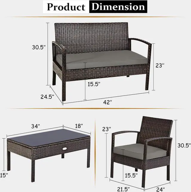 Alt view image 4 of 7 - Costway 4PCS Patio Rattan Wicker Furniture Set Loveseat Sofa Cushioned Garden Yard Brown