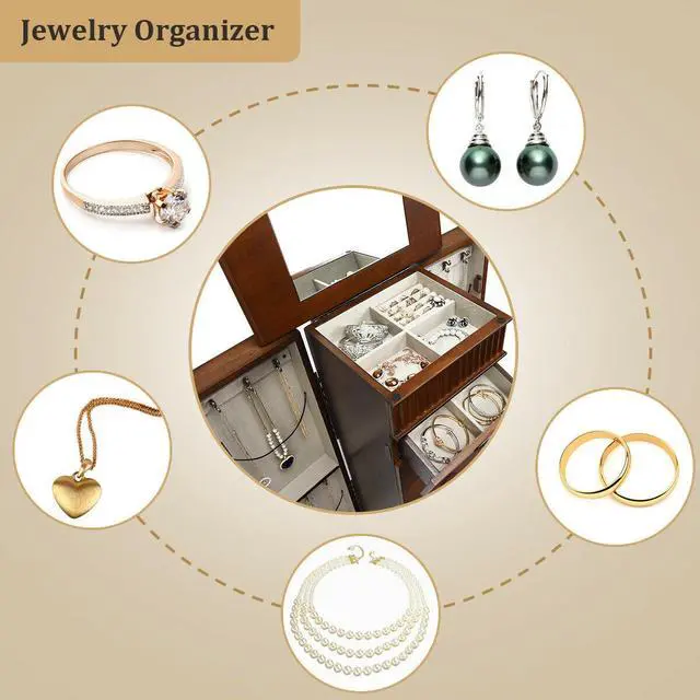 Alt view image 7 of 7 - Costway Jewelry Cabinet Storage Chest Stand Organizer Necklace Wood