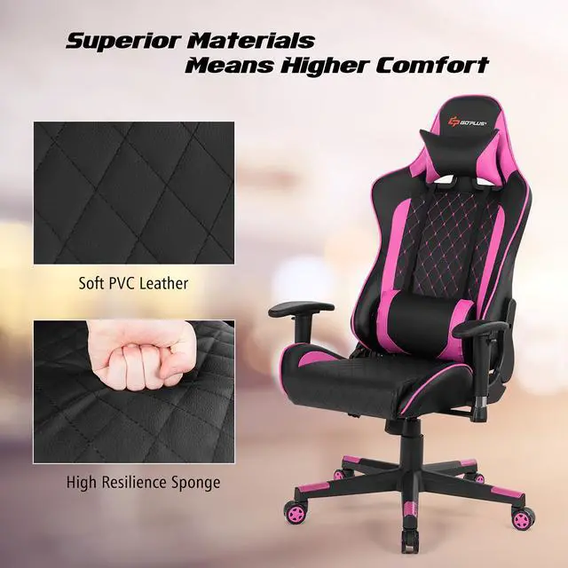 Alt view image 7 of 7 - Massage Gaming Chair Reclining Racing Chair w/Lumbar Support and Headrest Blue