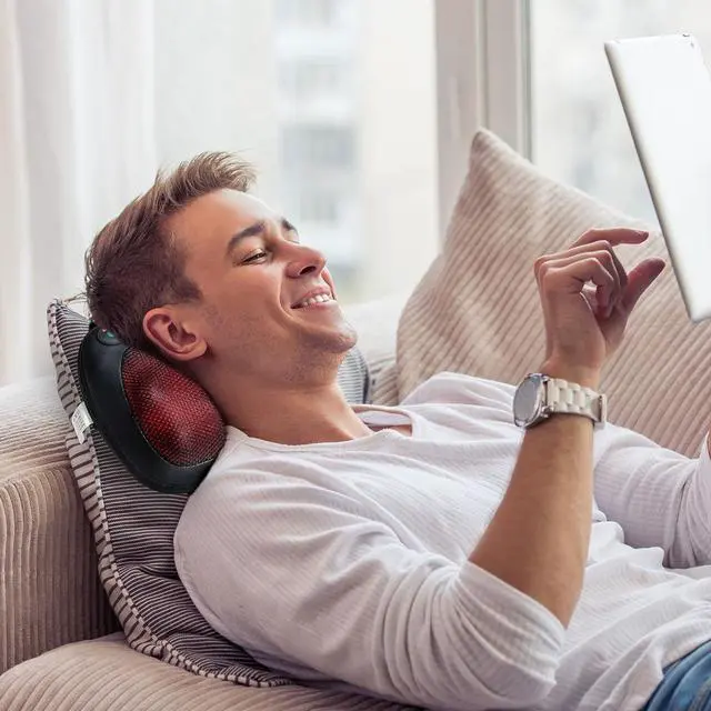 Alt view image 2 of 7 - Costway Shiatsu Shoulder Neck Back Massage Pillow with Heat Deep Kneading Massager Car Seat