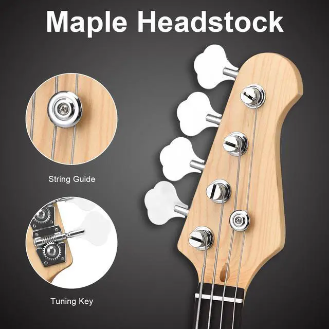 Alt view image 7 of 7 - Sonart Full Size Electric Bass Guitar 4 String with Strap Bag Amp Cord Yellow