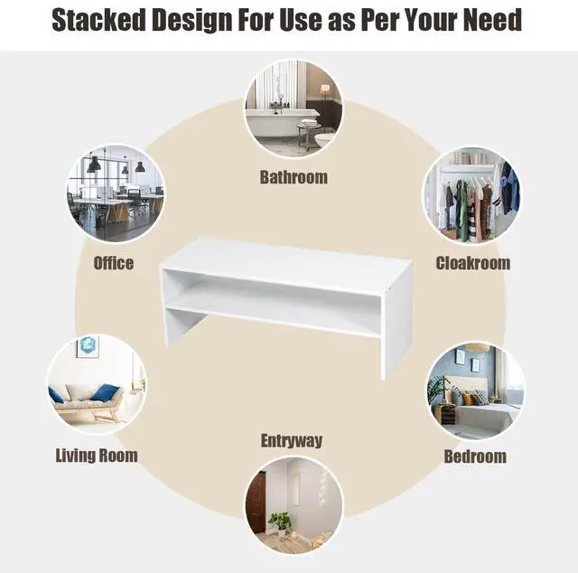 Alt view image 7 of 7 - Costway 3 PCS Stackable Shoe Rack 31-Inch Horizontal Organizer 2-tier StorageShelf White