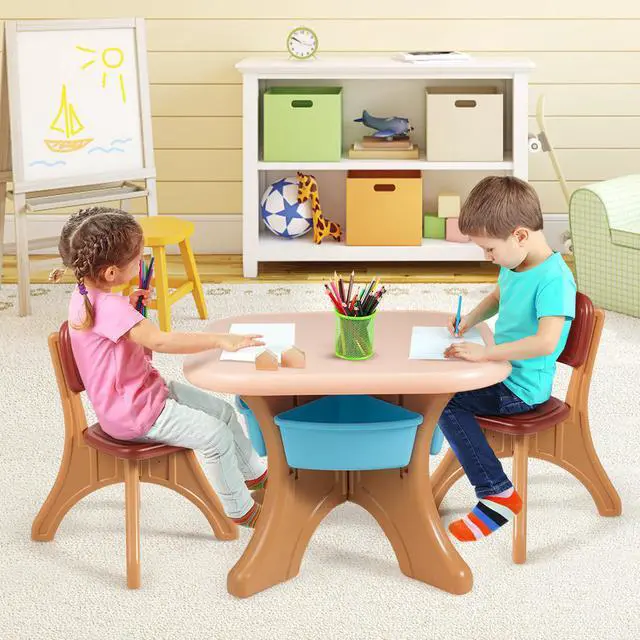 Alt view image 4 of 7 - Children Kids Activity Table & Chair Set Play Furniture W/Storage Indoor/Outdoor
