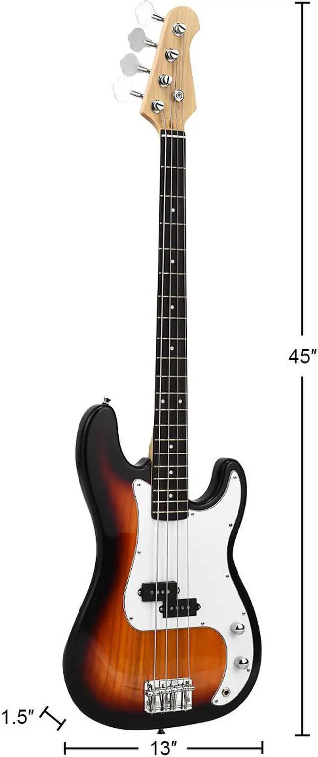 Alt view image 2 of 7 - Sonart Full Size Electric Bass Guitar 4 String with Strap Bag Amp Cord Yellow