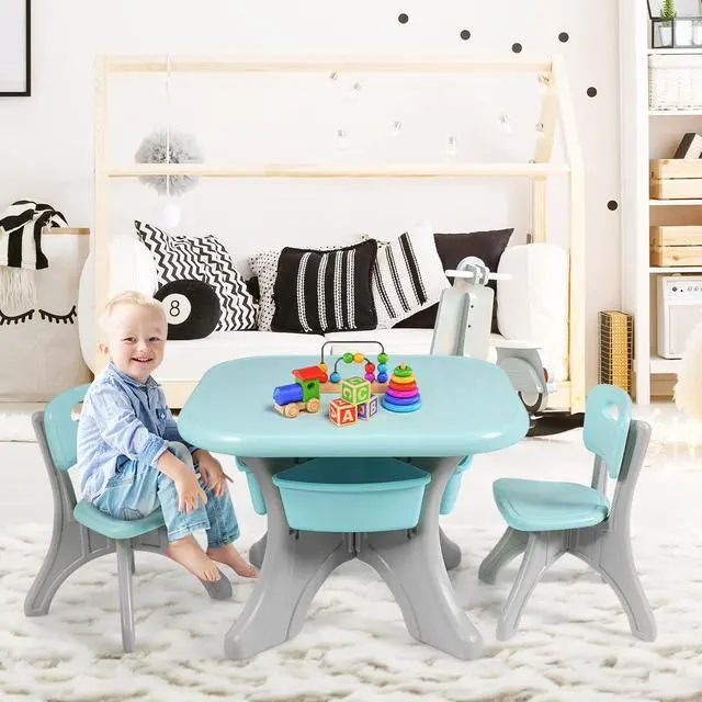 Alt view image 2 of 7 - Children Kids Activity Table & Chair Set Play Furniture W/Storage Outdoor/Indoor