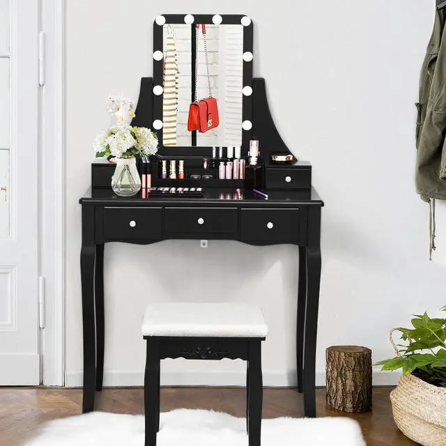 Alt view image 4 of 7 - Vanity Dressing Table Set  w/Removable Box &10 Dimmable Bulbs Touch Switch Black