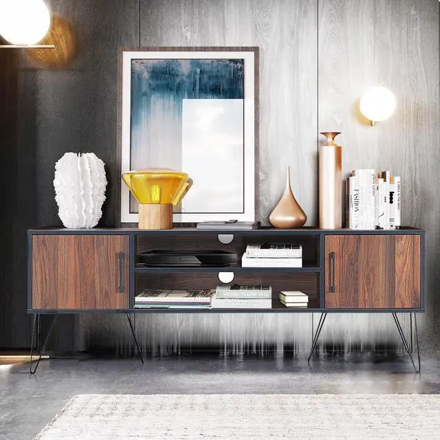 Alt view image 4 of 7 - TV Stand Media Center Storage Cabinet & Shelf Hold up to 60''TV W/ Metal leg