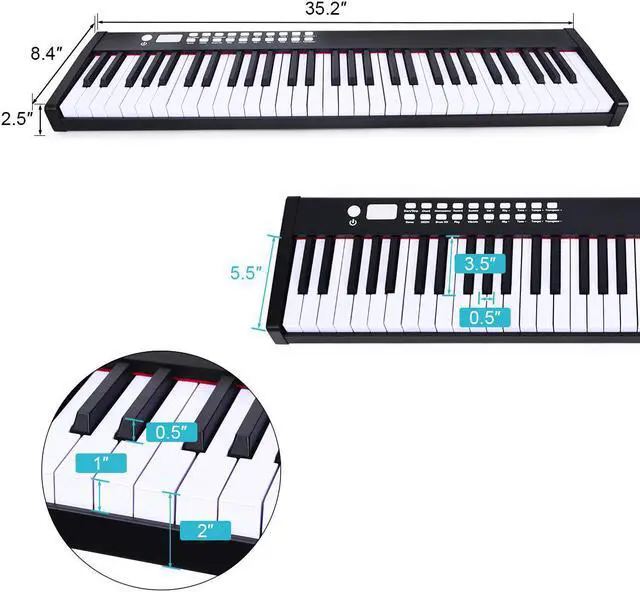 Alt view image 2 of 7 - BXII 61 Key Digital Piano MIDI Keyboard Touch sensitive w/ Bluetooth & MP3 Black