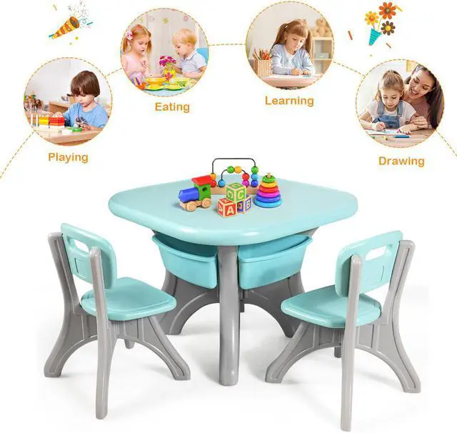 Alt view image 7 of 7 - Children Kids Activity Table & Chair Set Play Furniture W/Storage Outdoor/Indoor