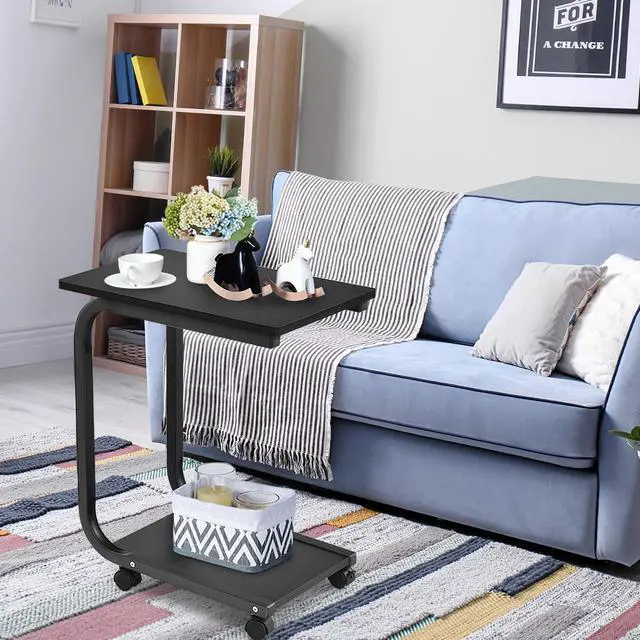Alt view image 3 of 7 - Set of 2 Coffee Sofa Side End Table Snack Stand Rolling Over Bed Laptop PC Desk