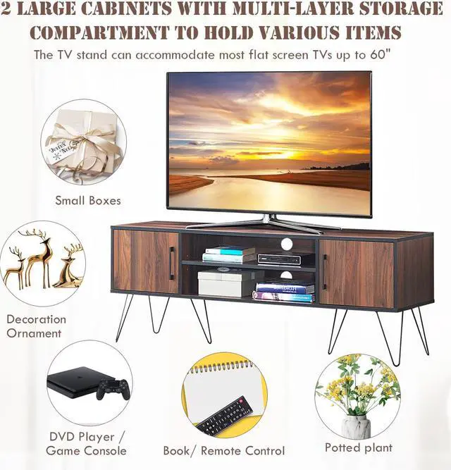 Alt view image 7 of 7 - TV Stand Media Center Storage Cabinet & Shelf Hold up to 60''TV W/ Metal leg