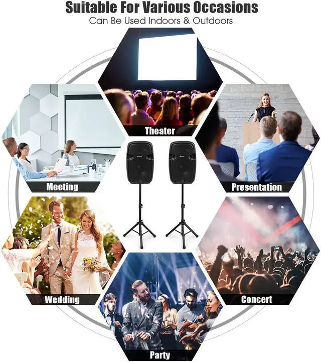 Alt view image 4 of 7 - Portable Dual 15'' 2-way 2000 W Powered Speakers w/ Bluetooth Stands & Controller