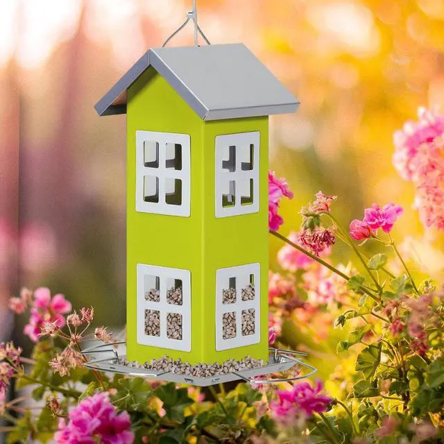 Alt view image 3 of 7 - Outdoor Wild Bird Feeder Weatherproof House Design Garden Yard Decoration Green