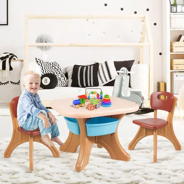 Alt view image 3 of 7 - Children Kids Activity Table & Chair Set Play Furniture W/Storage Indoor/Outdoor