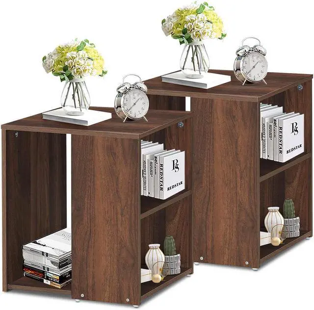 Main image of Costway 2 PCS Nightstand Sofa Side End Table Bedside w/ Open Storage Shelves