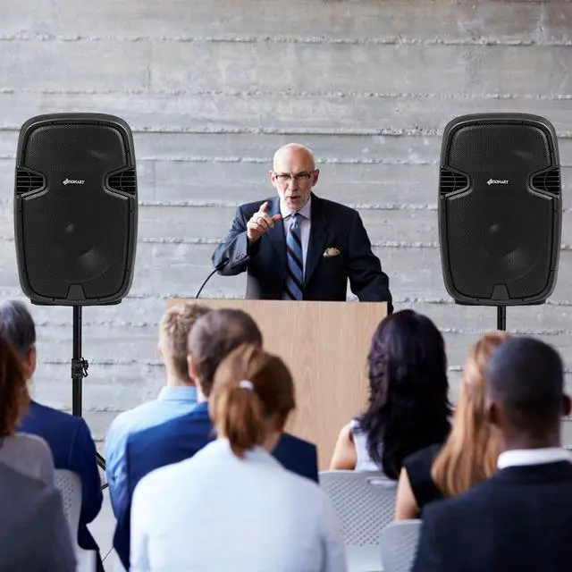 Alt view image 3 of 7 - Portable Dual 15'' 2-way 2000 W Powered Speakers w/ Bluetooth Stands & Controller