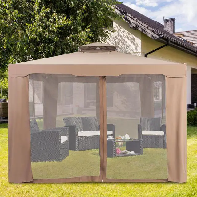 Alt view image 6 of 7 - 10'x 10' Canopy Gazebo Tent Shelter Garden Lawn Patio W/Mosquito Netting Coffee