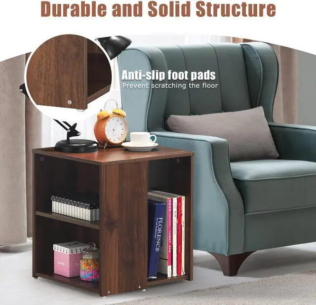 Alt view image 5 of 7 - Costway 2 PCS Nightstand Sofa Side End Table Bedside w/ Open Storage Shelves