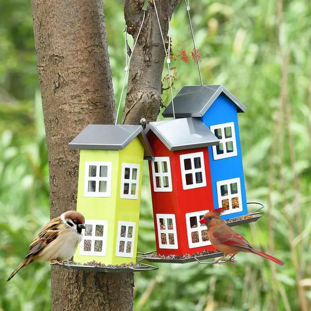 Alt view image 4 of 7 - Outdoor Wild Bird Feeder Weatherproof House Design Garden Yard Decoration Green