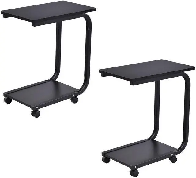 Main image of Set of 2 Coffee Sofa Side End Table Snack Stand Rolling Over Bed Laptop PC Desk