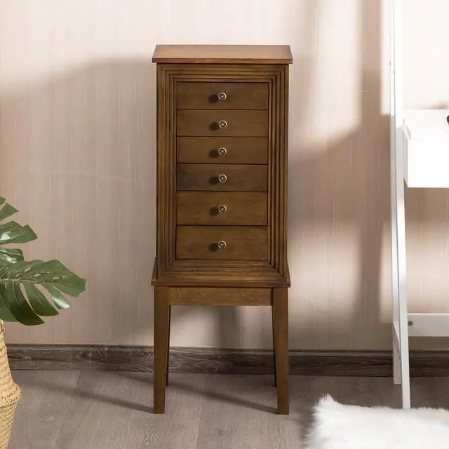 Alt view image 5 of 7 - Jewelry Cabinet Armoire Big Standing Storage Box Chest w/Drawers & Mirror Nature